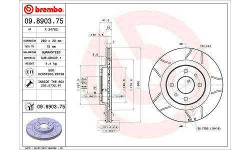 Диск тормозной Brembo вентилируемый, арт. 09890375