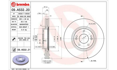 Диск тормозной Brembo, арт. 09A53220