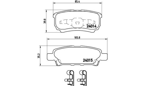 Колодки тормозные дисковые Brembo, комплект на ось (4 шт), арт. P54034