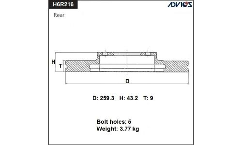 Диск тормозной ADVICS, арт. H6R216B