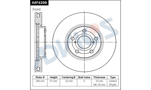 Диск тормозной Advics, передний, арт. A6F429B