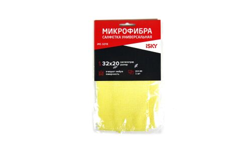 Салфетка iSky, для ухода за автомобилем, микрофибра, 320х200мм, желтая, арт. iMC-32YE