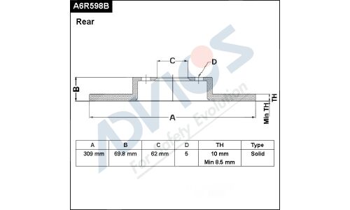 Диск тормозной ADVICS, арт. A6R598B