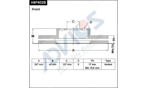 Диск тормозной ADVICS, арт. H6F602B