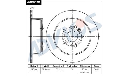 Диск тормозной ADVICS, арт. A6R603B