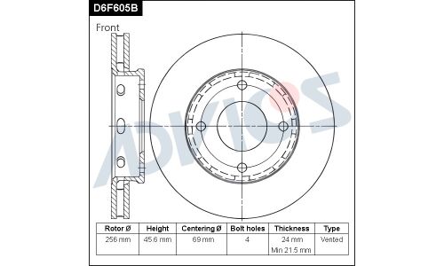 Диск тормозной ADVICS, арт. D6F605B