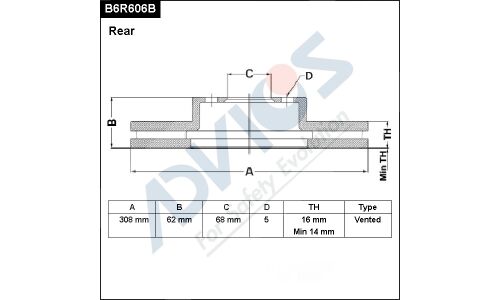 Диск тормозной ADVICS, арт. B6R606B