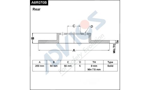 Диск тормозной Advics, арт. A6R070B
