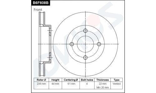 Диск тормозной Advics, арт. B6F608B