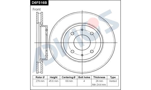 Диск тормозной ADVICS, арт. D6F516B