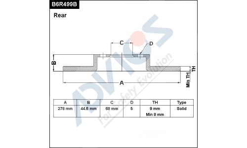 Диск тормозной ADVICS, арт. B6R499B