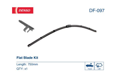 Щетки стеклоочистителя Denso Flat 750мм (30") бескаркасные, всесезонные, крепление Side Pin (P&H), комплект 2 шт, арт. DF-097