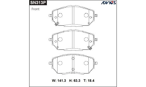 Колодки тормозные дисковые Advics передние, комплект на ось (4 шт), арт. SN313P