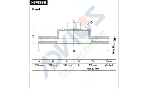 Диск тормозной ADVICS, арт. H6F866B