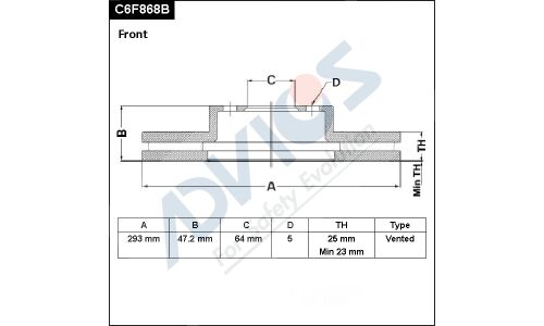 Диск тормозной ADVICS, арт. C6F868B