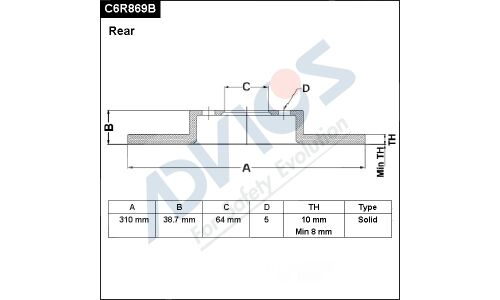 Диск тормозной ADVICS, арт. C6R869B