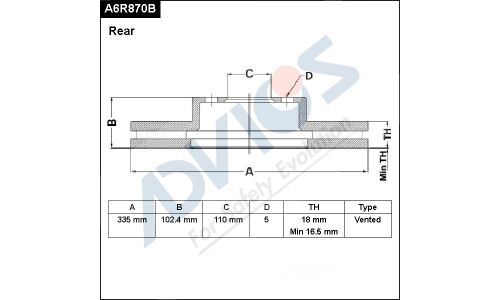 Диск тормозной ADVICS, арт. A6R870B