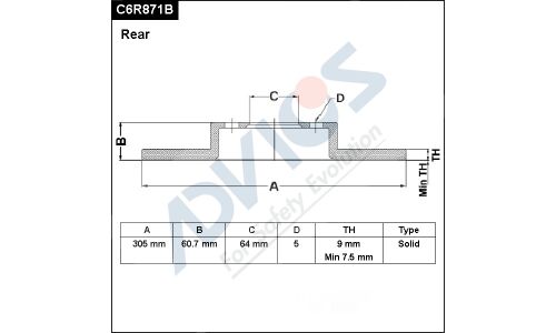 Диск тормозной ADVICS, арт. C6R871B