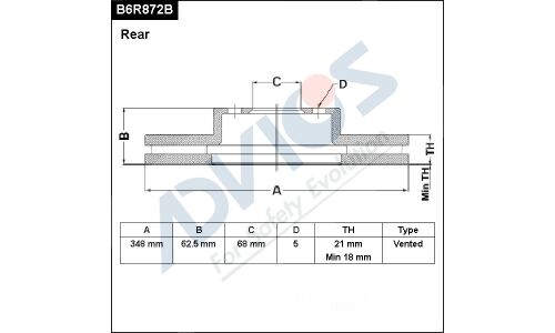 Диск тормозной ADVICS, арт. B6R872B