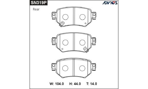 Колодки тормозные дисковые Advics задние, комплект на ось (4 шт), арт. SN319P