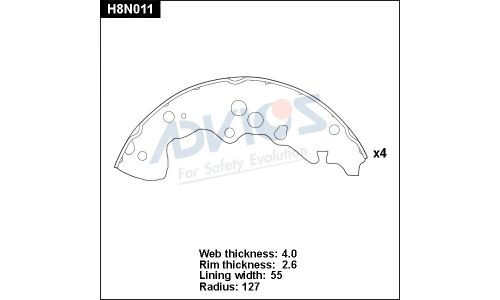 Колодки тормозные барабанные Advics, комплект на ось (4 шт), арт. H8N011
