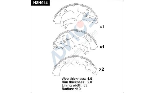 Колодки тормозные барабанные Advics, комплект на ось (4 шт), арт. H8N014