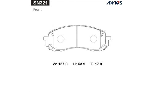 Колодки тормозные дисковые Advics передние, комплект на ось (4 шт), арт. SN321