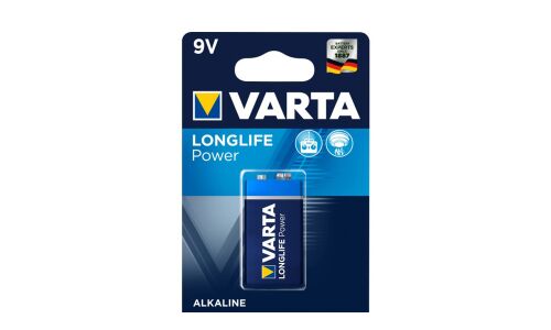Батарейка щелочная Varta Longlife Power, «Крона» (6LR61), 9В, 1 шт, арт. 4122101411