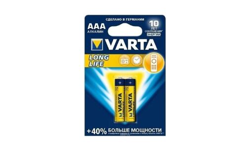 Батарейка щелочная Varta Longlife, AAA (LR03), 1.5В, 2 шт, арт. 4103.101.412