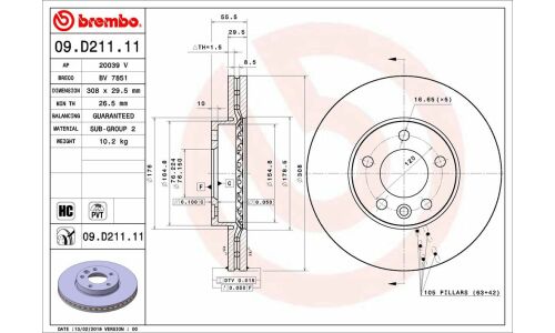 Диск тормозной UV Coated | перед Brembo, арт. 09.D211.11