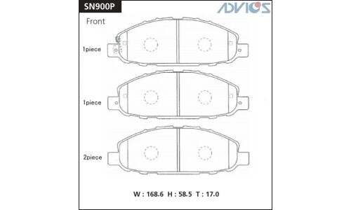 Колодки тормозные дисковые Advics передние, комплект на ось (4 шт), арт. SN900P