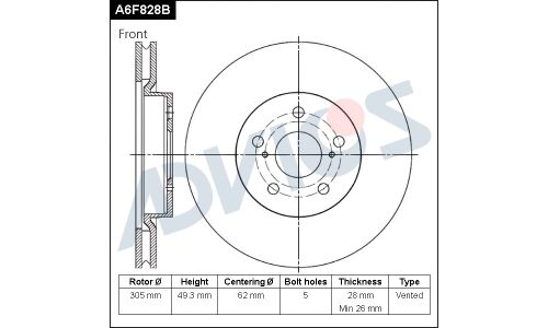 Диск тормозной Advics, передний, арт. A6F828B