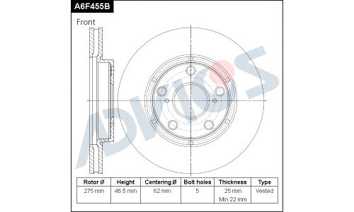Диск тормозной Advics, передний, арт. A6F455B