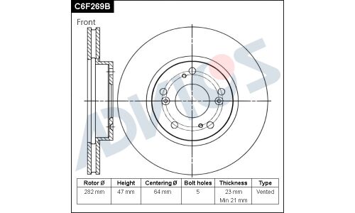 Диск тормозной Advics, передний, арт. C6F269B