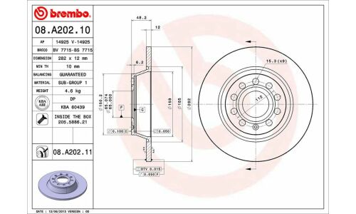 Диск тормозной Brembo, арт. 08A20211