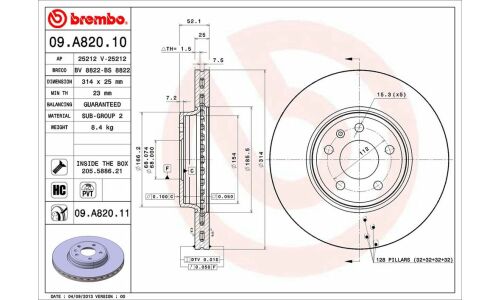 Диск тормозной Brembo, арт. 09A82011