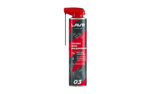 Смазка аэрозольная Lavr Motoline Moto Chain Lube Off-Road, синтетическая, проникающая, содержит PTFE, баллон 520мл, арт. Ln7703