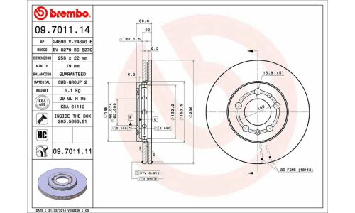 Диск тормозной Brembo, арт. 09701111