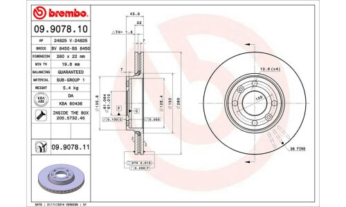 Диск тормозной Brembo, арт. 09907811