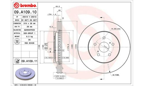Диск тормозной Brembo, арт. 09A10911