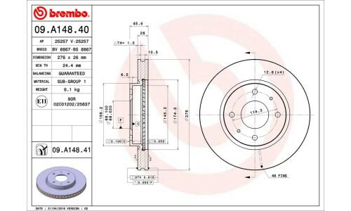 Диск тормозной Brembo, арт. 09A14841