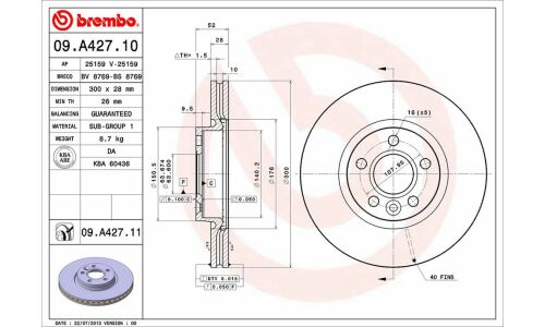 Диск тормозной Brembo, арт. 09A42711