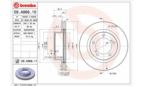 Диск тормозной Brembo вентилируемый, арт. 09A96611