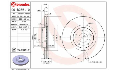 Диск тормозной Brembo вентилируемый, арт. 09B26611