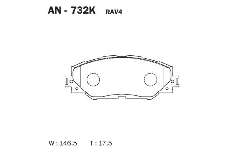 Колодки тормозные дисковые Akebono, передние, комплект на ось (4 шт), арт. AN-732K