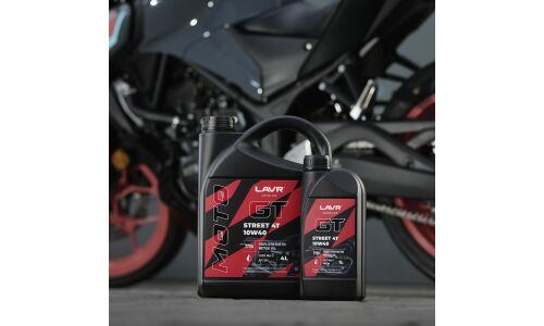 Масло для мотоциклов Lavr Motoline GT Street 4T 10w40, синтетическое, API SM/SL/SJ/SH/SG, JASO MA2, 4-тактное, 4л, арт. Ln7726