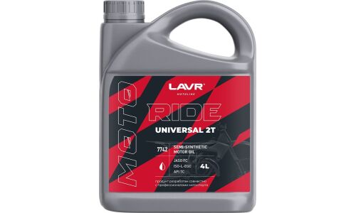Масло для мототехники Lavr Motoline Ride Universal 2T SAE 30, полусинтетическое, API FC, JASO FC, 2-тактное, 4л, арт. Ln7742