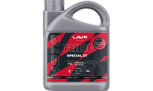 Масло для мотоциклов Lavr Motoline Ride Special 2Т, синтеическое, API TC, JASO FD, 2-тактное, 4л, арт. Ln7744