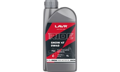 Масло для снегоходов Lavr Motoline Ride Snow 4T 0w40, синтетическое, API SN, JASO MA2, 4-тактное, 1л, арт. Ln7763