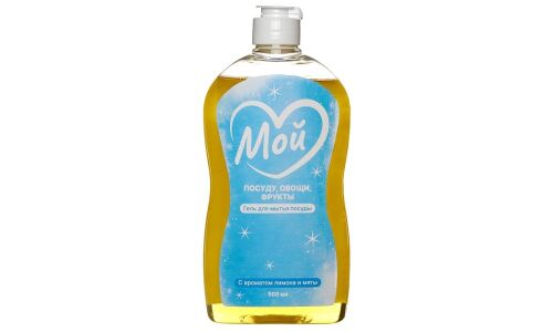 Средство для мытья посуды МОЙ, подходит для мытья фруктов и овощей, с ароматом лимона и мяты, бутылка 500мл, арт. 690009